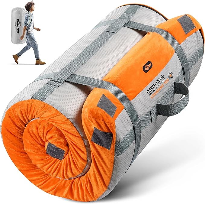 GAIALOOP 3 Inch Memory Foam Camping Mattress, Dual Layer Thick Sleeping Camp Pad for Car Tent Cot, Roll-Up Portable Glamping Floor Bed for Guests Sleepover