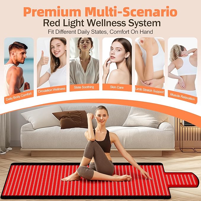 Red Light Therapy Mat for Full Body, 1370 Infrared Light Pad, 5 Intensity Levels, 9 Auto-Shutoff Timer Setting, Handheld Controller, Gifts for Athletes, Office Workers, Women, Men (74.6''*33.3'')