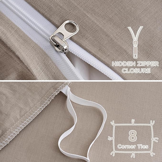 TOCOMOA Muslin Duvet Cover 100% Cotton Like Linen Texture Breathable Soft Comfy 3-Piece Taupe Comforter Cover Bedding Set (Queen 90"x90", Comforter Not Included)