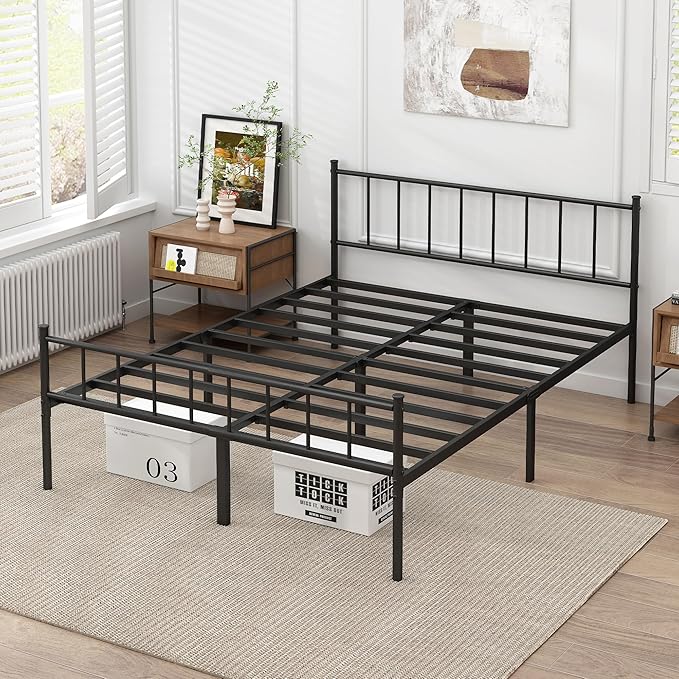 DIIYIV Full Bed Frame-Classic Metal Platform Bed Frame,Mattress Foundation with Steel Slat Support,Under Foundation Storage,No Box Spring Needed, Easy Assembly, Full Size