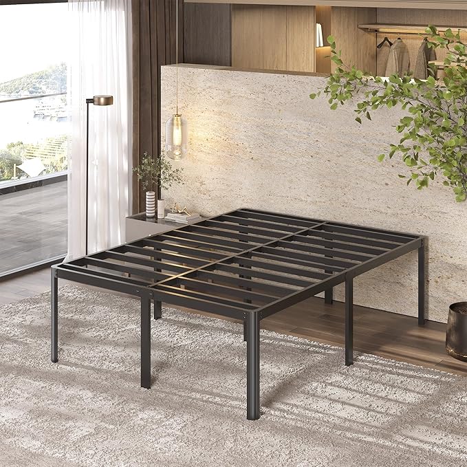 Lutown-Teen 22 Inch High Queen Bed Frame with Rounded Corner Legs, Heavy Duty Metal Queen Platform Bed Frame with Steel Slats Support, No Box Spring Needed, Noise Free, Easy Assembly