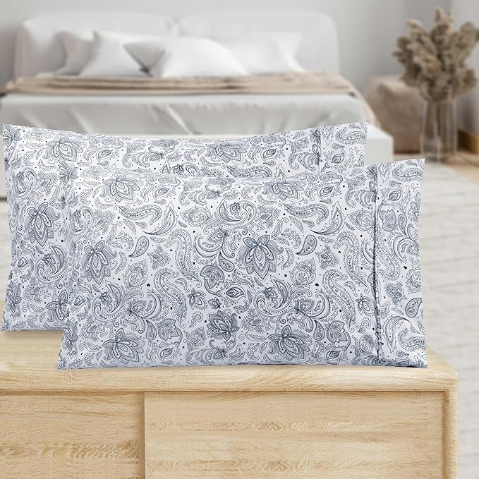 Elegant Comfort Luxury Ultra-Soft 2-Piece Pillowcase Set - 1500 Premium Hotel Quality Microfiber Double Brushed - Wrinkle Resistant, King Size, Paisley Pattern Navy Blue