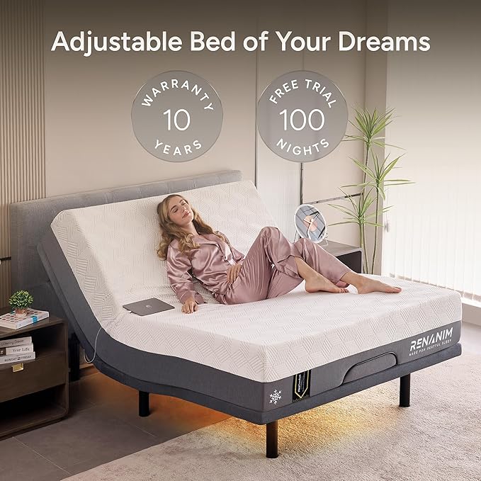 SFE Split King Adjustable Bed Frame with Mattress – 14" Gel Memory Foam - Zero Clearance, Electric Massage, Wireless Remote for Head & Foot Lift, Zero Gravity - Underbed Lights & 4 USB Ports