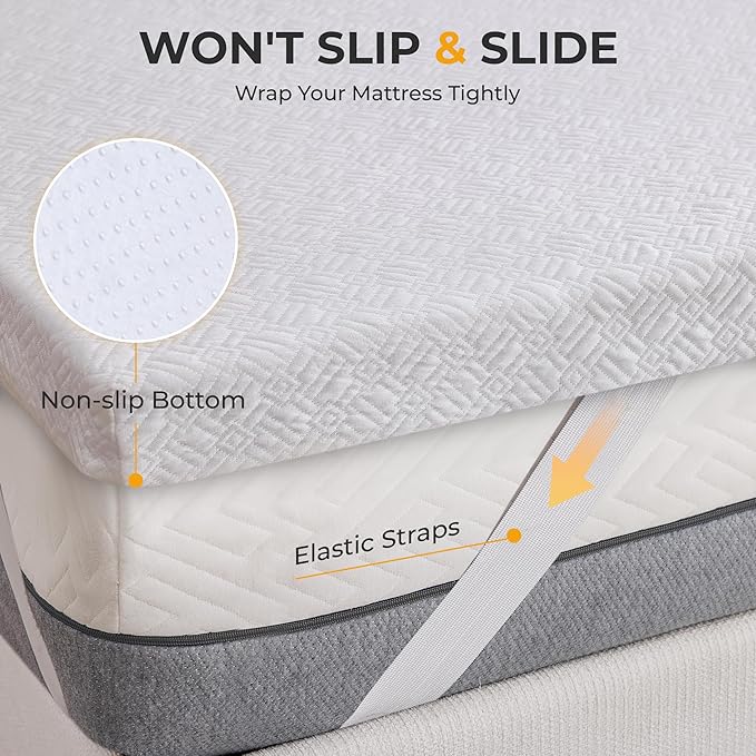 BDEUS 2 Inch Mattress Topper Full Size, Soft Memory Foam for Back Pain Relief, Double Bed Topper with White Cover, CertiPUR-US Certified