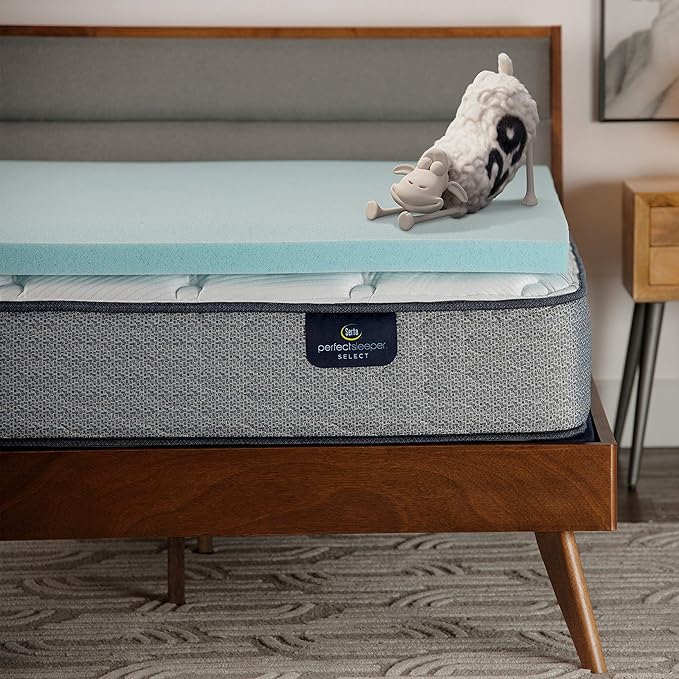 Serta ThermaGel Cooling, Pressure-Relieving Memory Foam Mattress Topper, 2 Inch, Queen,Blue