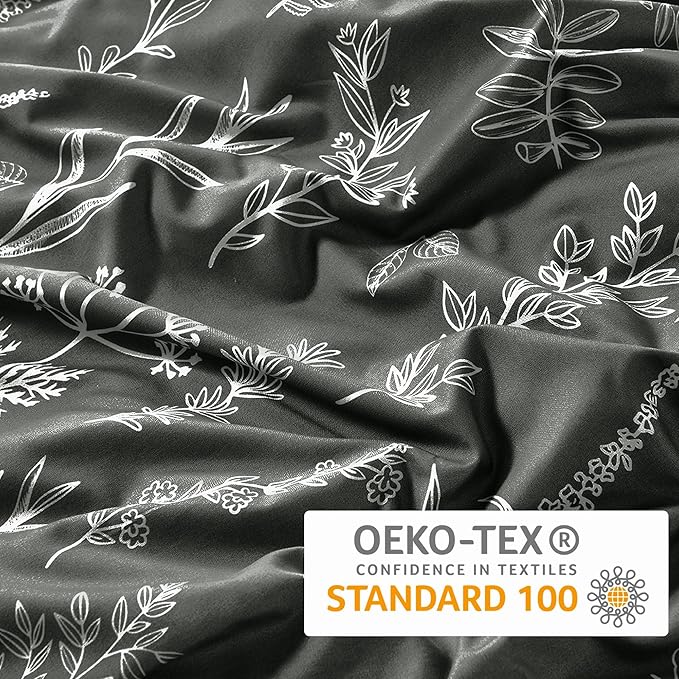 MUXHOMO Duvet Cover Full Size, Reversible Floral Dark Grey Duvet Cover Set with Zipper Closure, 3 Pieces Botanical Patterns Soft Microfiber Bedding Set with 4 Ties (80"x90", 2 Pillow Cases)
