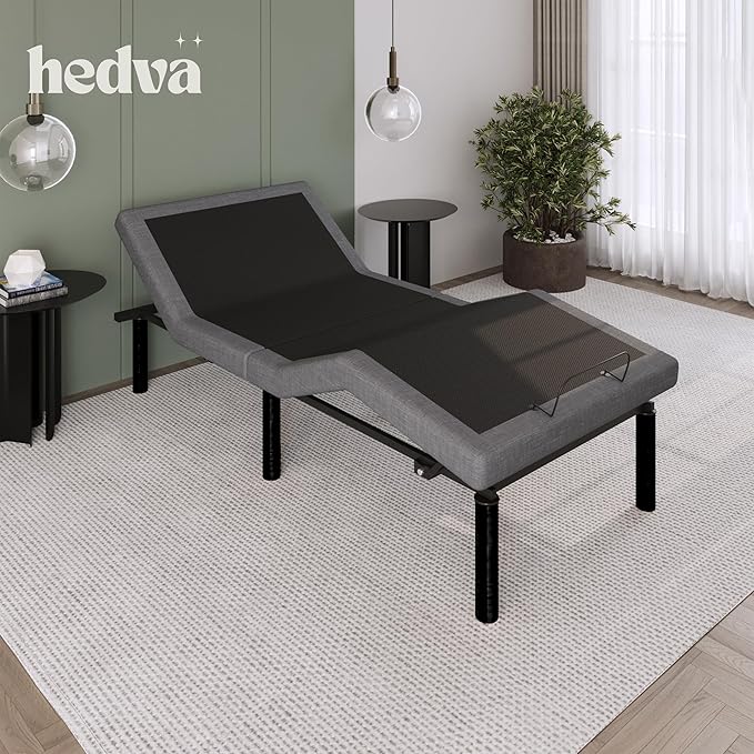 Hedva Adjustable Bed Frame with Massage Motors, 4 USB Ports, LED Light, 5-Minute Assembly, Multiple Preset Positions for Ultimate Comfort, Wireless Remote Control Adjustable Bed (Black, Twin XL)
