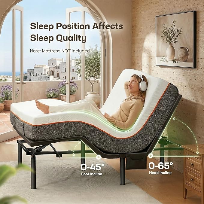 Marsail MS01-1 Queen Adjustable Bed Frame with Massage + 6-inch Gel Memory Foam Mattress, Adjustable Bed Base with Under-Bed Nightlight, Wireless Control Massage Adjustable Bed, Queen