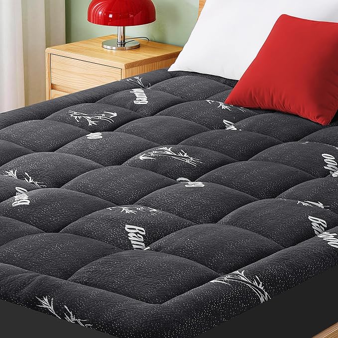 Mattress Pad King Size, Cooling Pillow Top Mattress Topper, Ultra Soft Viscose from Bamboo, Breathable for Hot Sleepers, Deep Pocket 8"-20", Black