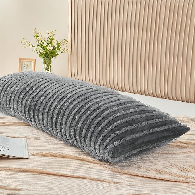 BEDELITE Body Pillow Cover with Zipper Closure, Decorative Boho Fleece Pillowcase 20 x 54 Inches, Luxury Fluffy Plush Long Body Pillow Pillowcase for All Seasons(Gray-Boho)