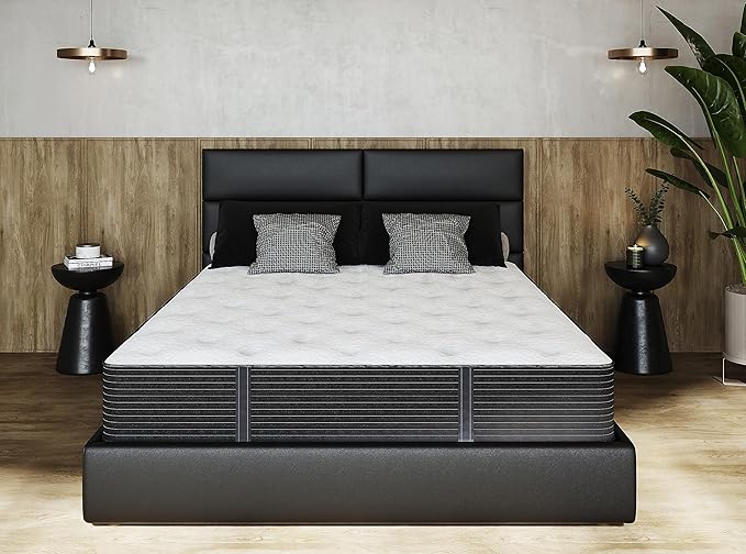 Mielmoon & Elegance Hybrid Mattress Heavy Duty Support-Firm Premium Luxury Motion Isolation/White-Black Natural Latex/Back Pain Relief, Made in USA (Firm,Full XL)