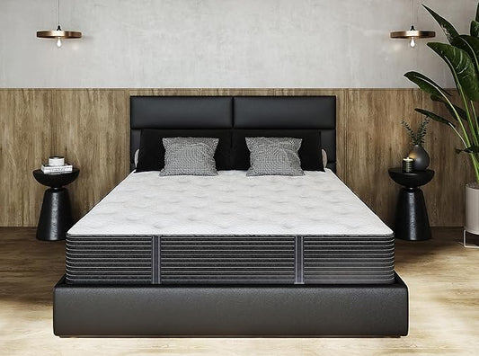 Mielmoon & Elegance Hybrid Mattress Heavy Duty Support-Firm Premium Luxury Motion Isolation/White-Black Natural Latex/Back Pain Relief, Made in USA (Firm,Twin XL)