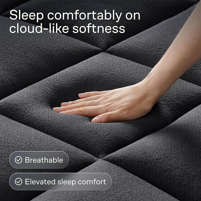 Niagara Sleep Solution Ultra Soft Twin Size Mattress Topper - Rayon Derived from Bamboo Pillow Top Mattress Pad for Back Pain Relief - Naturally Cooling for Hot Sleepers, Black