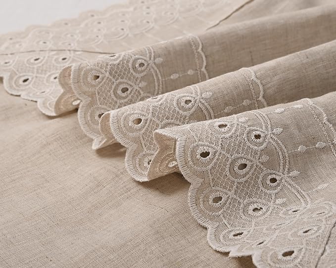 CHUFFED 100% French Linen Pillowcases with Embroidery Lace,French Vintage Style Stone Washed Breathable Pillow Covers Standard Size Set of 2 with Envelope Closure for Decor,20x26 inches, Natural Linen