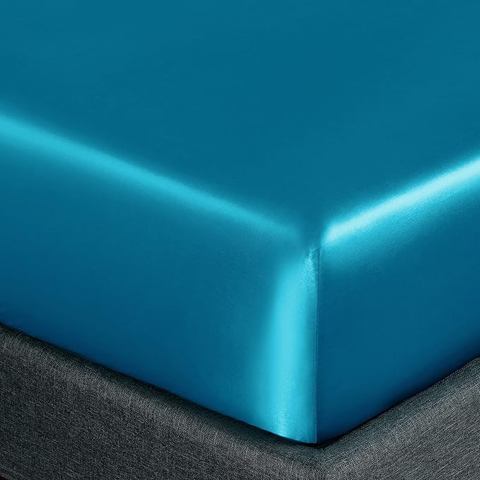 Homiest 3pcs Satin Sheets Set Luxury Silky Satin Bedding Set with Deep Pocket, 1 Fitted Sheet + 1 Flat Sheet + 1 Pillowcase (Twin Size, Turquoise)