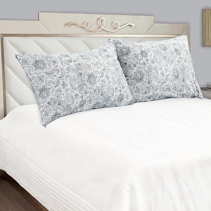Elegant Comfort Luxury Ultra-Soft 2-Piece Pillowcase Set - 1500 Premium Hotel Quality Microfiber Double Brushed - Wrinkle Resistant, Standard/Queen, Paisley Pattern Navy Blue