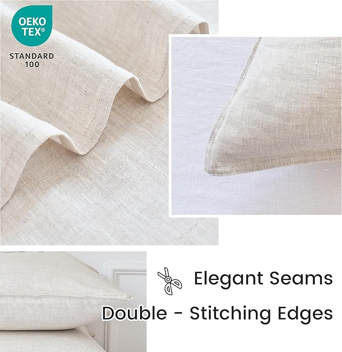 Simple&Opulence 100% Linen Euro Shams 26'' x 26'' Pack of 2, Embroidery Rosefinch Design Natural Flax Farmhouse Decorative Square Throw Pillow Covers for Bed Couch Sofa - Linen