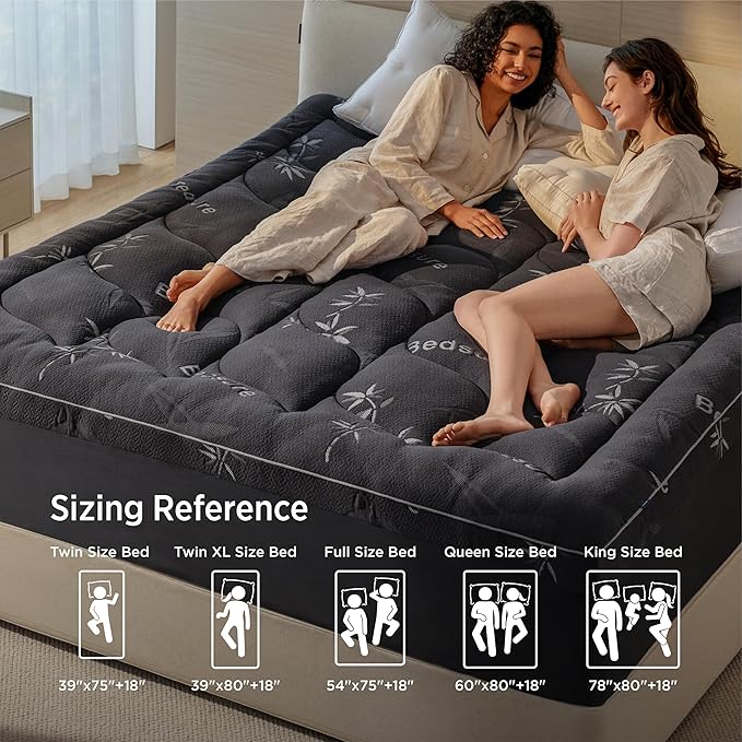 Bedsure Dual-Layer 5 Inch Memory Foam Mattress Topper Full Size, 3 Inch Memory Foam + 2 Inch Viscose Made from Bamboo Mattress Topper Pad Cover, Breathable & Pressure Relief, Black