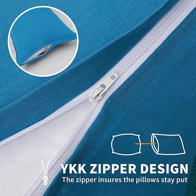 CHUFFED Linen Pillowcases 2 Pack 100% Linen Standard Pillow Cases, Breathable and Cooling Washed Pillowshams with Zipper Closure, 20x30 Inches,Blue