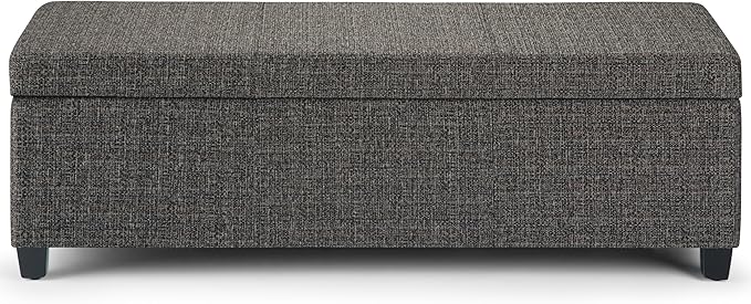 SIMPLIHOME Avalon Storage Ottoman Bench - 48" Wide x 16" High Upholstered Tweed Look Fabric Rectangular Lift-Top Ottoman in Dark Grey, Contemporary Storage Bench for Living Room with High-Density Foam