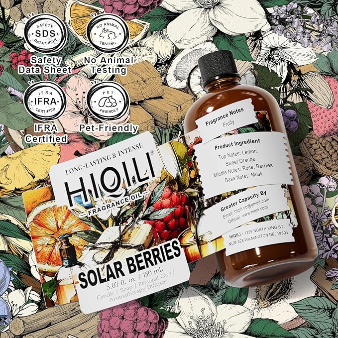 HIQILI Solar Berries Fragrance Oil - Perfect for Making Candles, Bath Bombs, Perfume, Reed Diffuser Oil Refill, Home & Office - 5.07 Fl Oz