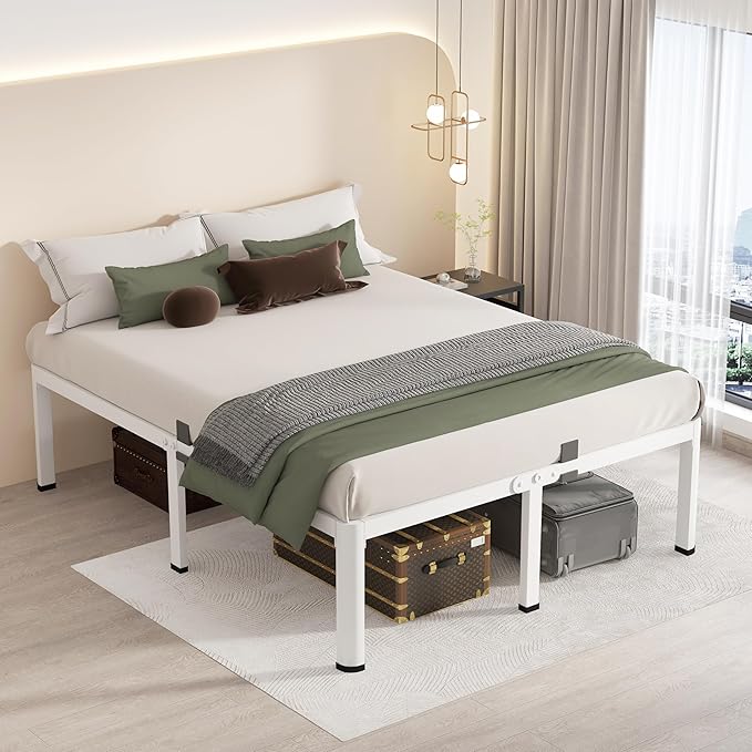 MAF 14 Inch California King Metal Platform Bed Frame White with Round Corner Legs, 3000 LBS Heavy Duty Steel Slats Support, Noise Free, No Box Spring Needed, Easy Assembly