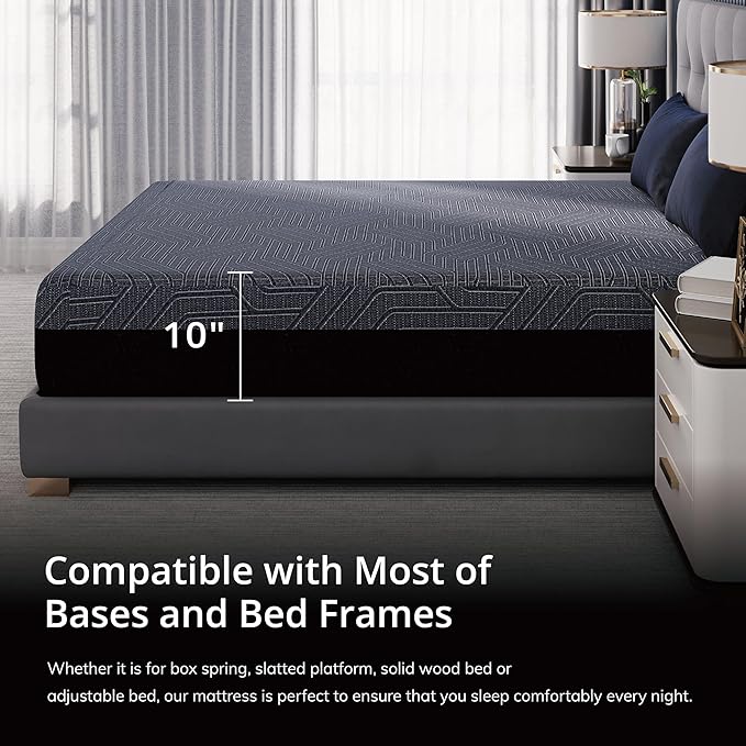 EGOHOME 10 Inch King Memory Foam Mattress for Back Pain, Cooling Copper Gel Bed in a Box, Foam Made in USA, CertiPUR-US Certified, Therapeutic Medium Firm, 76x80x10 Black