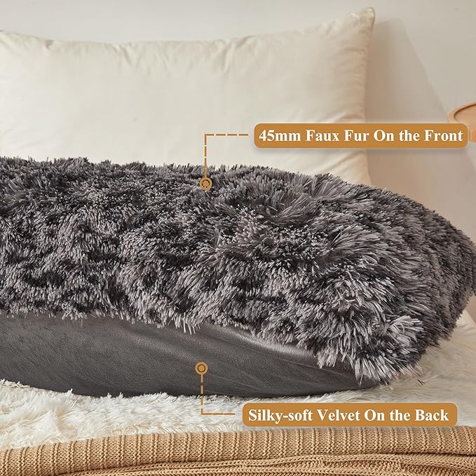 XeGe 20x54 Fluffy Leopard Print Body Pillow Cover, Cheetah Print Plush Fuzzy Faux Fur Body Pillowcase with Zipper, Farmhouse Shaggy Furry Long Pillow Cover for Women Side Sleeper, Light Grey