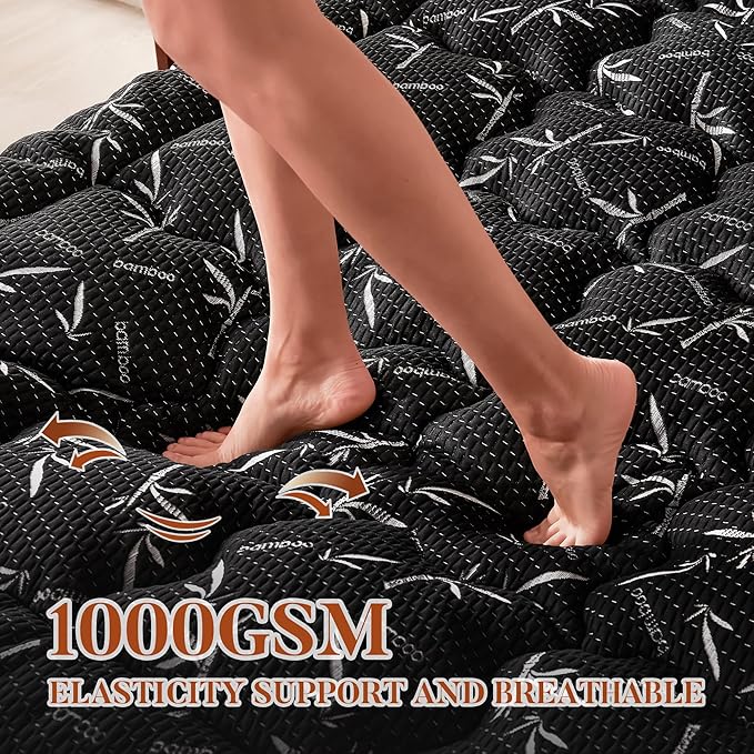 PRIMESOFT 100% WaterprooTwin Size Mattress Topper, Thick Pillow Top Mattress Pad，Up to 21 Inch Deep Pocket, Soft Breathable Mattress Pad for Back Pain, Protector Cover(Black)