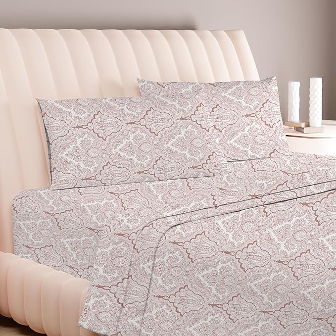Carressa Linen 100% Egyptian Cotton Printed Bed Sheets - 600 Series 3 PC Twin Sheet Set, Hotel Luxury Sateen Bedsheets, 16" Deep Pocket Soft Cooling Sheets for Twin Size Bed - Paisley