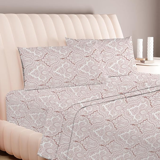 Carressa Linen 100% Egyptian Cotton Printed Bed Sheets - 600 Series 3 PC Twin Sheet Set, Hotel Luxury Sateen Bedsheets, 16" Deep Pocket Soft Cooling Sheets for Twin Size Bed - Paisley