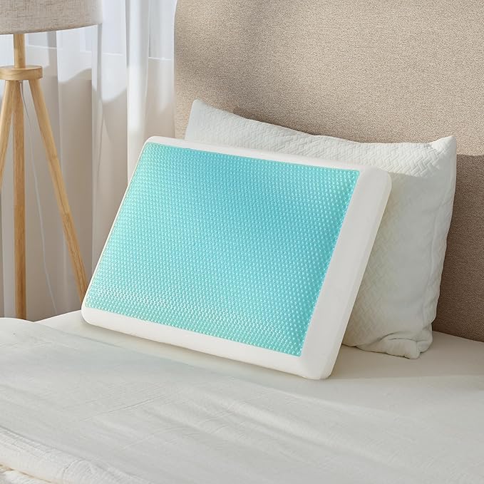 Gelsea Cooling Gel Memory Foam Pillow - Reversible Design, Neck Support for Side, Back, Stomach Sleepers, Standard Size, Removable & Machine Washable Cover, Pressure Relief for Hot Sleepers, Pale Blue