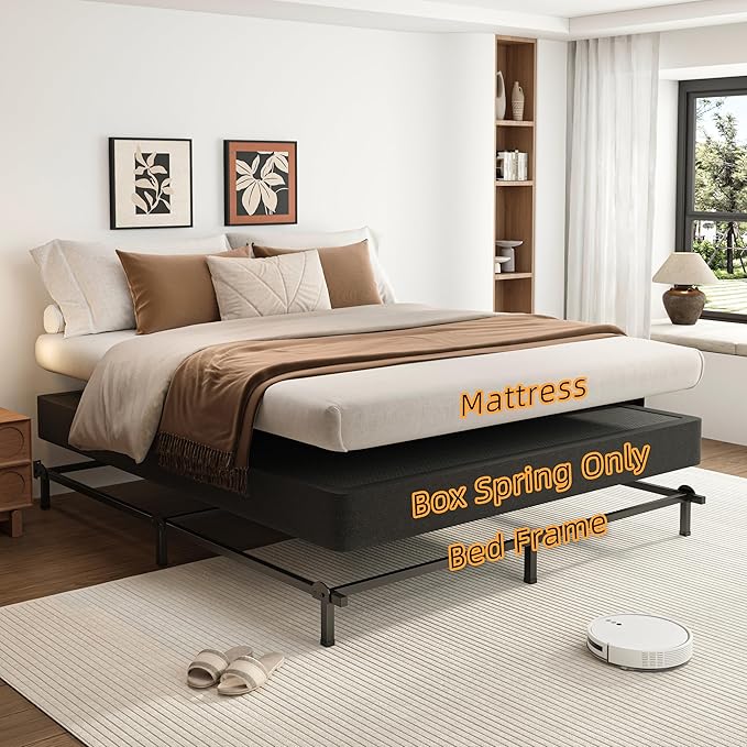 VIPSHOW 7 Inch Twin XL Metal Box Spring with Round Corners - 3000 lbs Capacity, High Profile Heavy Duty Mattress Foundation with Steel Slats, Noise-Free, Easy Assemble, Black