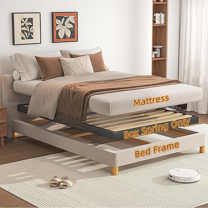 VIPSHOW 2 Inch Wood Slat Twin Box Spring with Round Corners - 3000 lbs Capacity, Low Profile Bed Slat Replacement Bunkie Board with Metal Frame, Noise-Free, Easy Assemble, Black