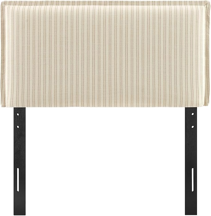 Modway Camille Twin Size Striped Linen Blend Pinstripe Headboard with Removable Slipcover – in Oatmeal Stripe - Padded Pillow Style Headboard with Adjustable Mounting for Twin Beds