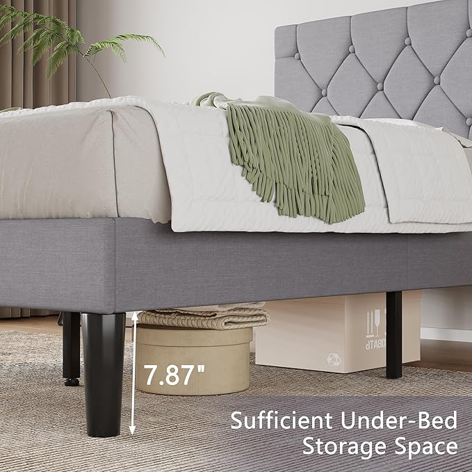 VECELO Twin Size Bed Frame with Button Tufted Headboard, Upholstered Platform Bedframe with Wood Slat Support, No Box Spring Needed, Velvet & White