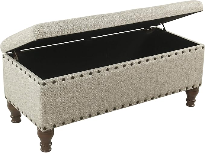 HomePop Large Storage Bench with Nailhead Trim - Taupe and Cream