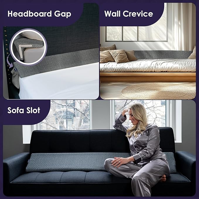 XetraDesign Bed Wedge Pillow for Headboard Gap Up to 7", Triangle Gap Filler for Bed, Mattress Wedge Gap Filler, Headboard Space Filler, Corner Pillow, Grey Double 54"