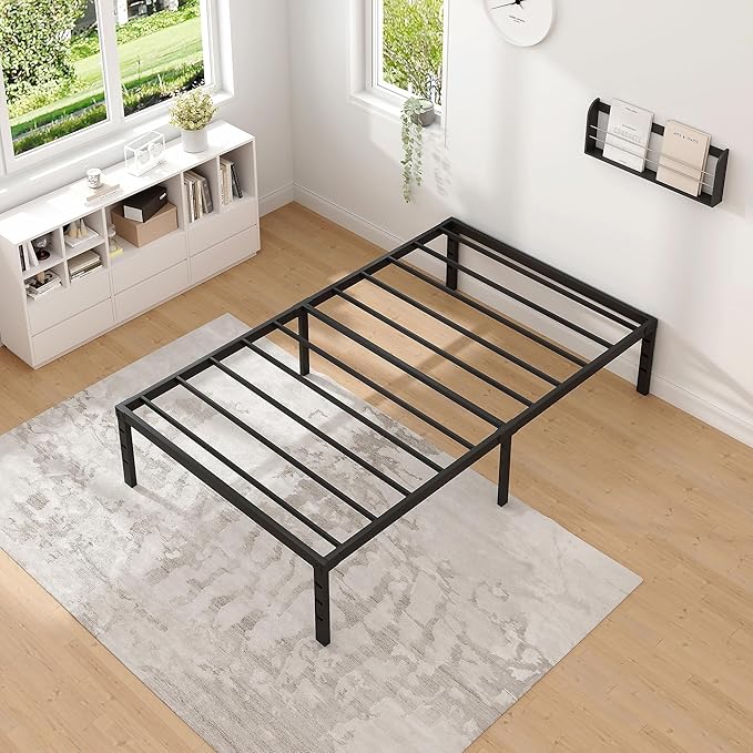 NEW JETO Metal Bed Frame,Twin Size Bed Frame with Storage Space,Heavy Duty Sturdy Mattress Foundation,Easy Assembly,No Box Spring Needed, Black,12 Inch,Twin