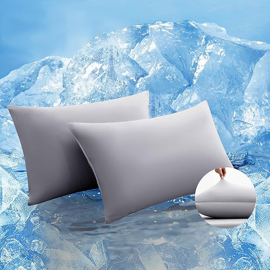 TELUS Cooling Pillowcases Standard Size 2-Pack, Silky Soft Breathable Pillow Case with Envelope Close, Stay Cool Pillow Cover for Hot Sleepers and Night Sweats, 20x26 Inch, Grey