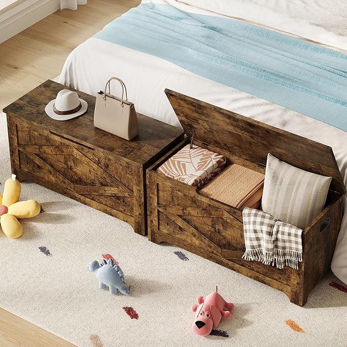 GarveeHome 39.4 in Storage Chest, Wooden Storage Bench with Safety Hinges, Easy Assembly, Large Shoe Bench for Entryway, Living Room, Bedroom