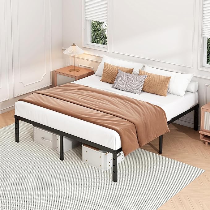 Hafenpo 16 Inch King Bed Frame - Sturdy Metal Platform King Size, No Box Spring Needed, Heavy Duty, Easy Assembly, Strong Bearing Capacity, Under Bed Storage, Black