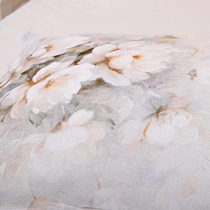 CHUFFED 100% French Linen Pillow Cases Watercolor Peony Print, Farmhouse Floral Stone Washed Pillow Shams with Envelope Closure Soft Breathable Vintage Pillow Covers for Decor,20x30 inches