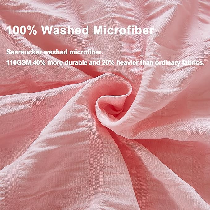 AveLom Blush Pink Seersucker Duvet Cover Set Queen Size (90 x 90 inches), 3 Pieces (1 Duvet Cover + 2 Pillow Cases), Ultra Soft Washed Microfiber, Textured Duvet Cover with Zipper Closure, Corner Ties