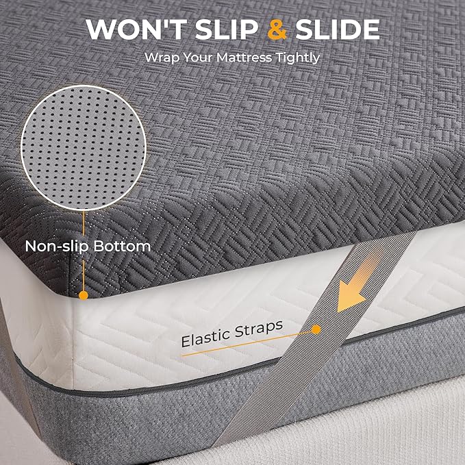 BDEUS 2 Inch Memory Foam Mattress Topper Twin XL Size for College Dorm Room, Soft Mattress Pad for Back Pain Relief, Bed Topper with Dark Grey Cover, CertiPUR-US Certified