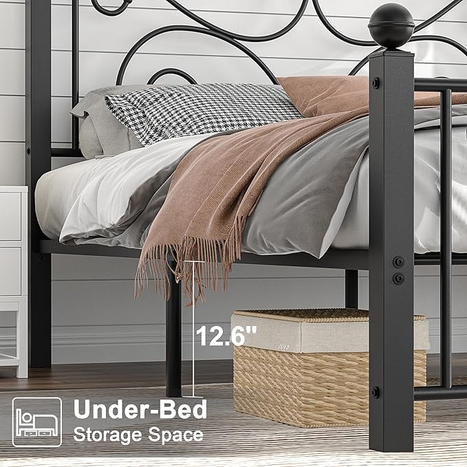 VECELO Full Size Bed Frame with Headboard and Footboard, Heavy Duty Metal Slat Support, Platform Mattress Foundation, No Box Spring Needed, Easy Assembly, Dark Black