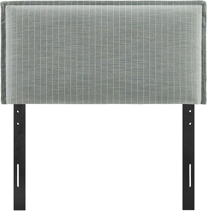 Modway Camille Twin Size Striped Linen Blend Pinstripe Headboard with Removable Slipcover – in Spa Blue Stripe - Padded Pillow Style Headboard with Adjustable Mounting for Twin Beds