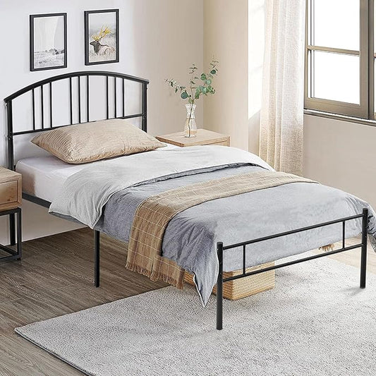 VECELO Twin Bed Frames,Black Twin Size Metal Platform Bed Frame Mattress Foundation, with Headboard and Footboard,Under Bed Storage,No Box Spring Needed