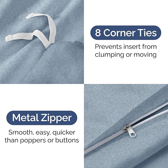 Duvet Cover King Size Set - Extra Soft King Duvet Cover 104" x 90" with 2 Pillow Shams - Hotel Luxury, Easy Care & Fade Free with Zipper Closures and Ties - Comfy, Cozy & Breathable (Heathered Blue)