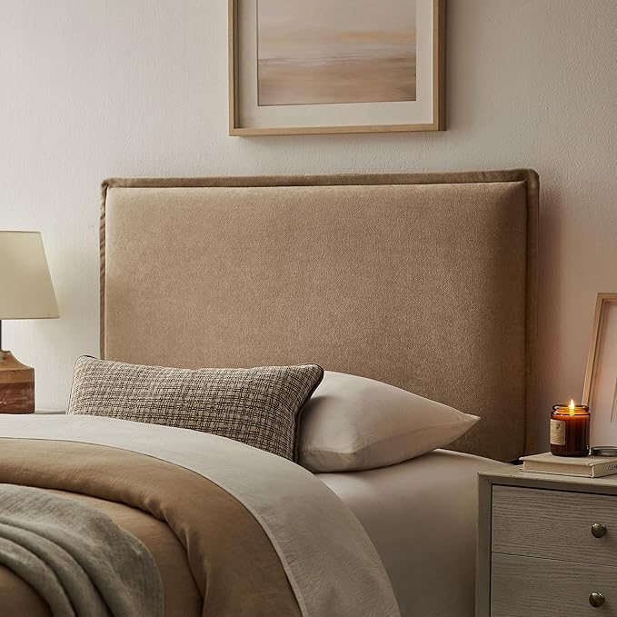 Modway Camille Twin Size Upholstered Linen Blend Headboard with Removable Slipcover – in Almond - Padded Pillow Style Headboard with Adjustable Mounting for Twin Beds
